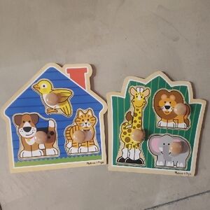 Melissa & Doug Jumbo Knob Wooden Animal Puzzle Set Of 2 Bundle
